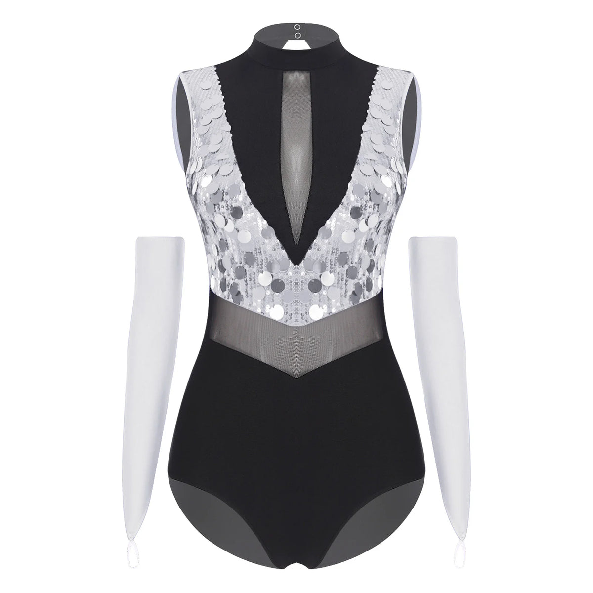 Spotlight Sequin Mock-Neck Leotard