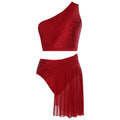 One Shoulder Rhinestone Dance Set | Crop Top & Skirted Brief