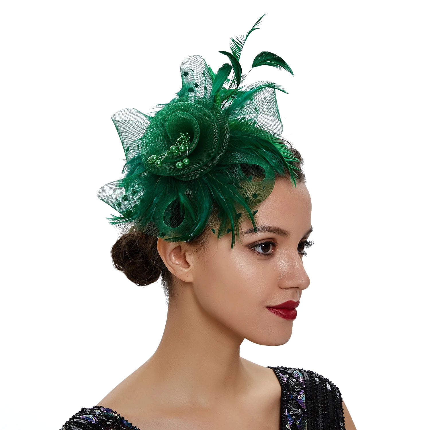 Feather Flower Fascinator Hat | Floral Mesh Headband | 36 Colors