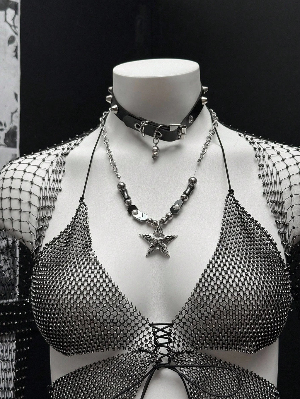 Rhinestone Mesh 2-Piece Set - Crop Top & Sheer Cover-Up