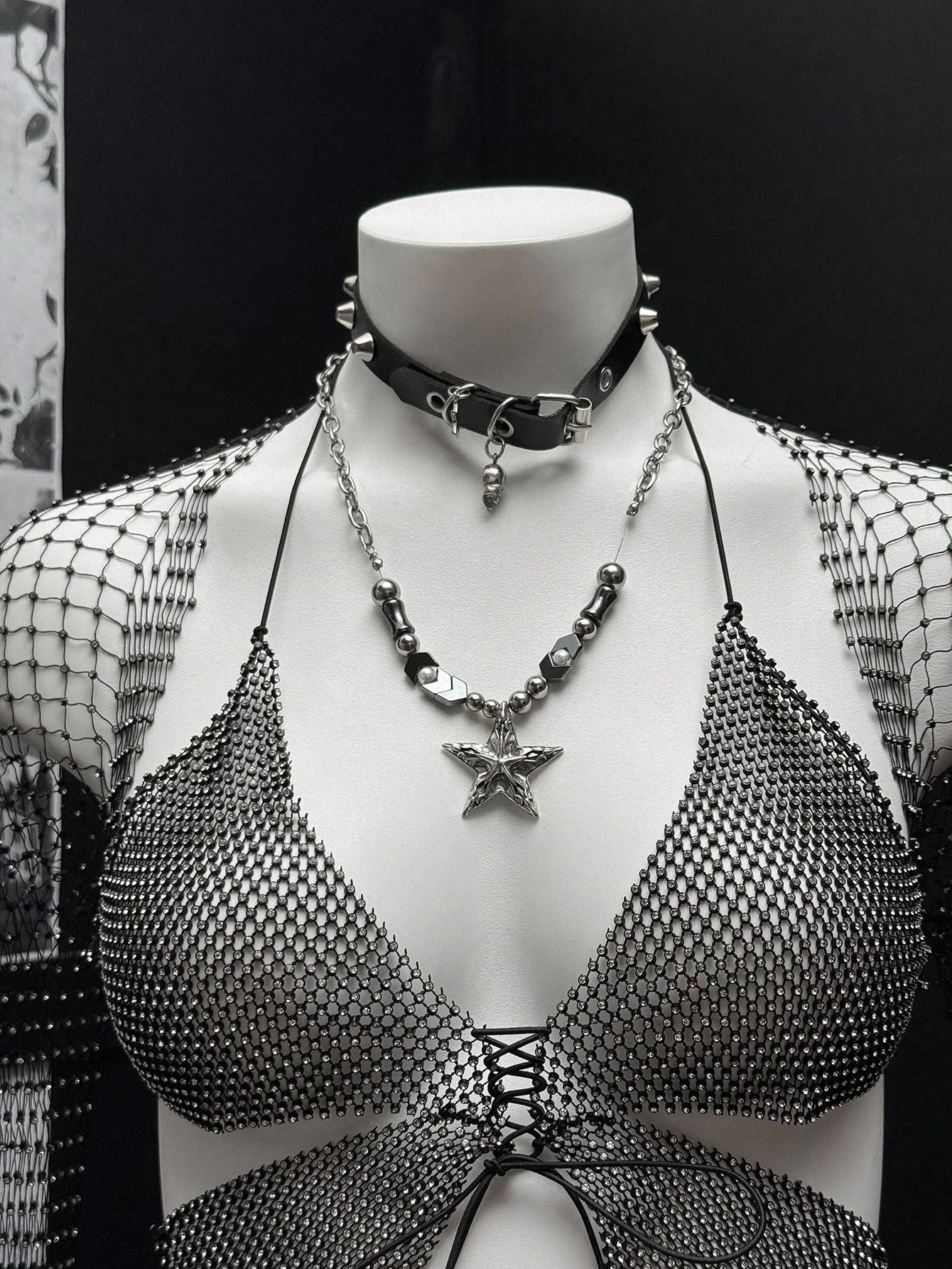Rhinestone Mesh 2-Piece Set - Crop Top & Sheer Cover-Up