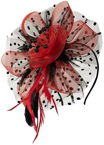 Feather Flower Fascinator Hat | Floral Mesh Headband | 36 Colors