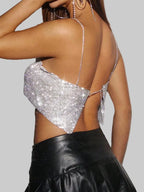 Crystal Metal Strap Crop Top with Glitter