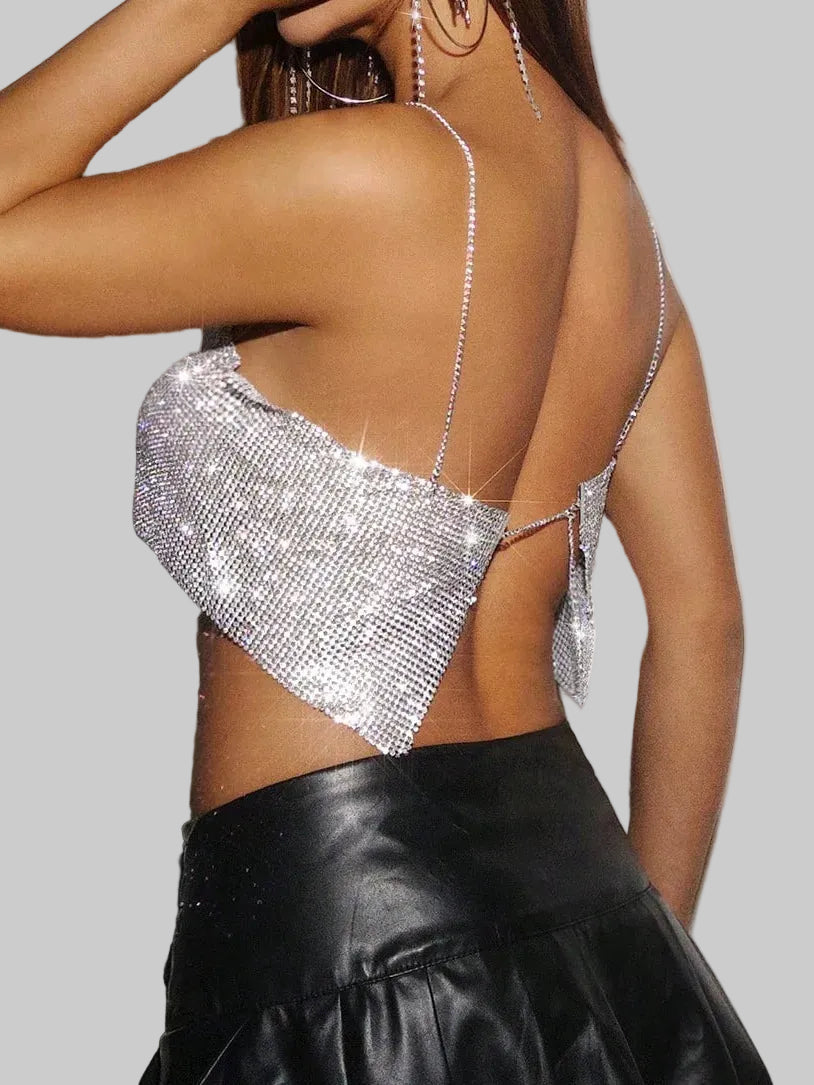 Crystal Metal Strap Crop Top with Glitter
