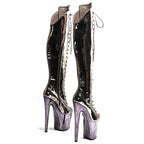 8-Inch Electroplated Thigh-High Boots - Lace-Up Dance Boots