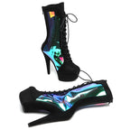 15cm Holographic Ankle Boots - Suede Platform Dance Booties