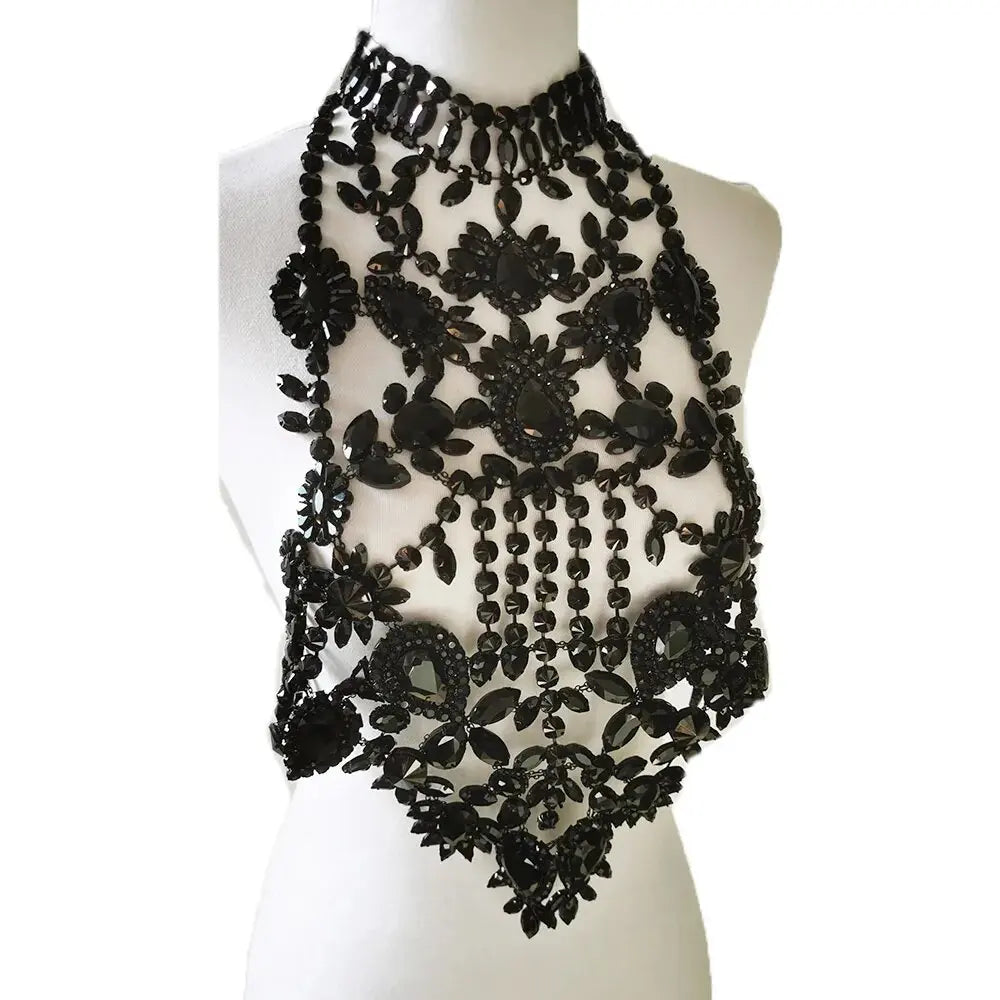 Rhinestone Body Chain Top | Stage & Drag | Black & Silver