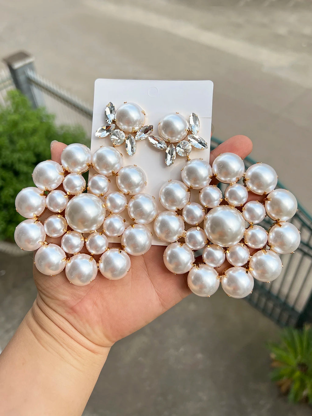 Faux Pearl Drop Earrings | Rhinestone Sparkle | Clip or Pin