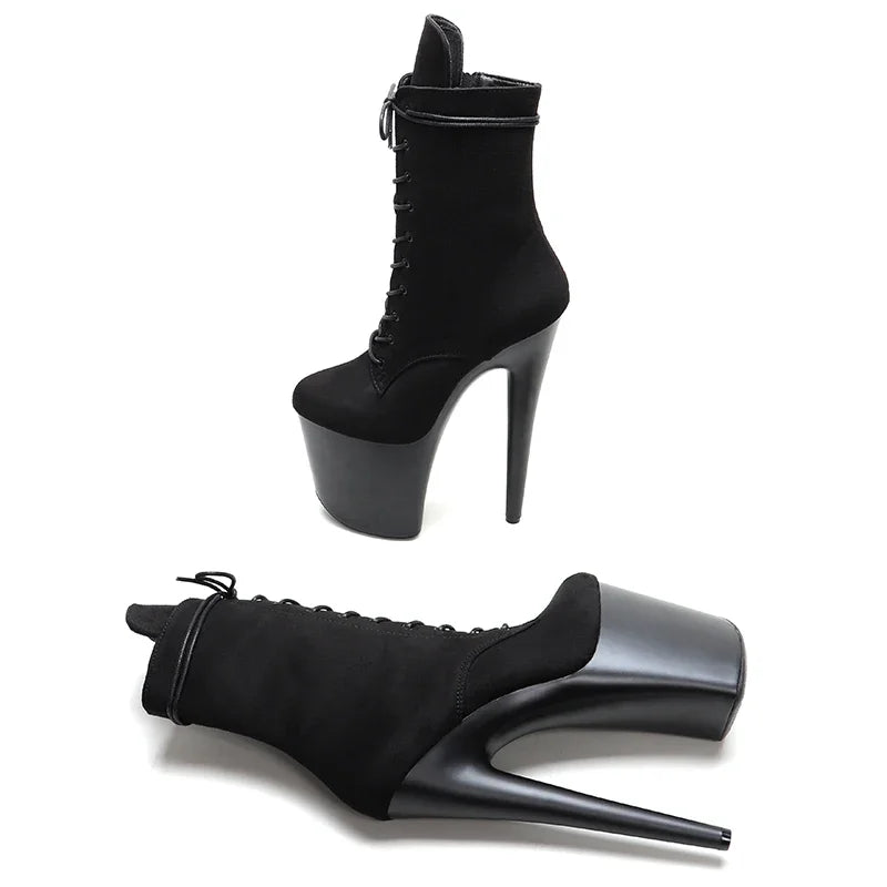 Black Suede Platform Ankle Boots - 20cm Pole Dance Heels