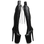 23CM Snakeskin Platform Pole Dance Knee-High Boots - 9 Inch High Heel Closed Toe Boots