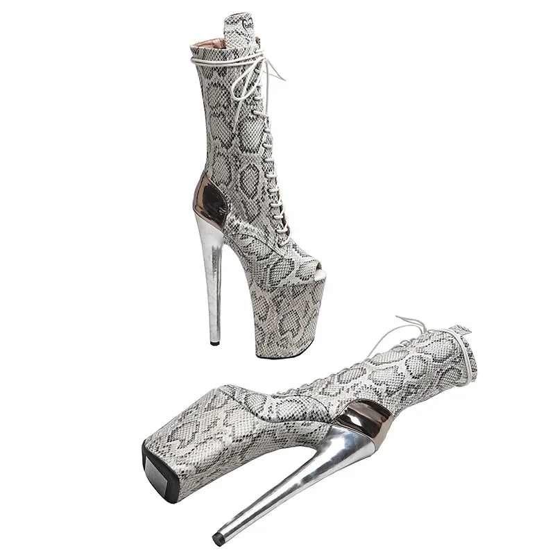 9-Inch Snake Print Platform Boots - Lace-Up Ankle Boots