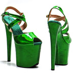 20CM Holographic Snakeskin Platform Pole Dance Heels - 8 Inch High Heel Performance Sandals