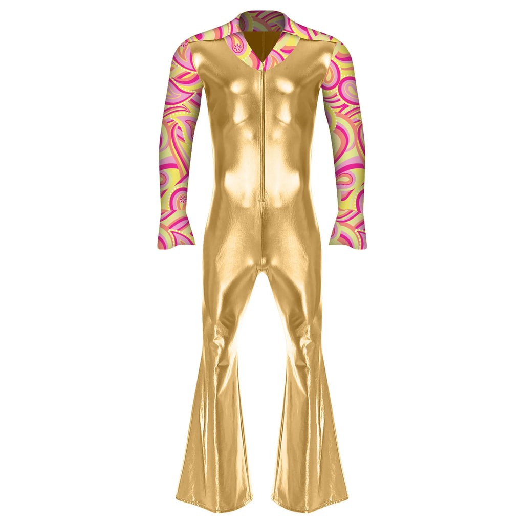 Men’s Disco Jumpsuit | Metallic Bell Bottoms