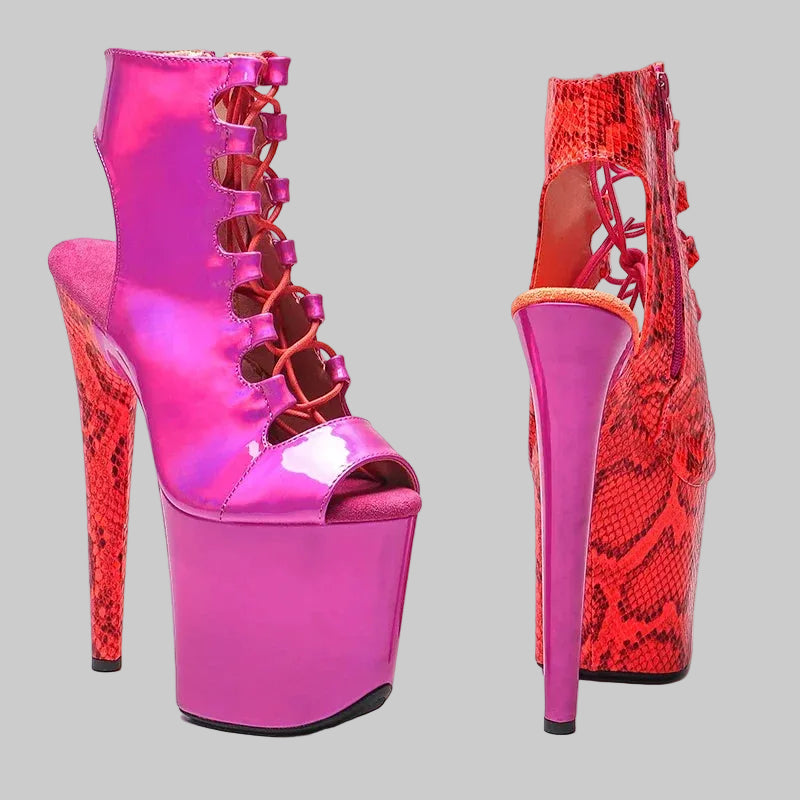 Snakeskin Platform Boots - 8-Inch Open Toe Ankle Boots for Pole Dance & Performance