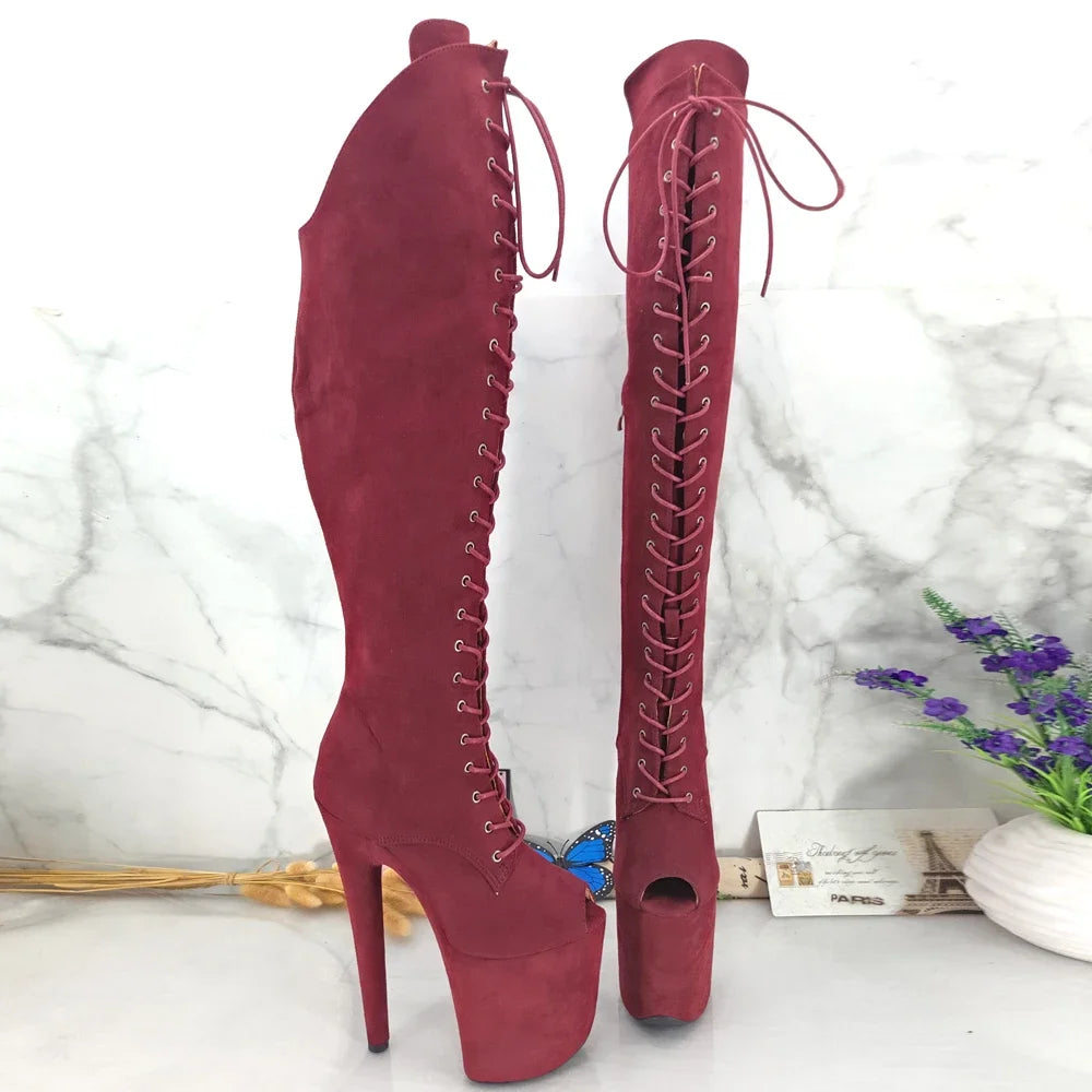 8-Inch Suede Thigh-High Boots - Open Toe Platform Dance Boots