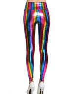 Rainbow Stripe Leggings | Faux Leather High Waist