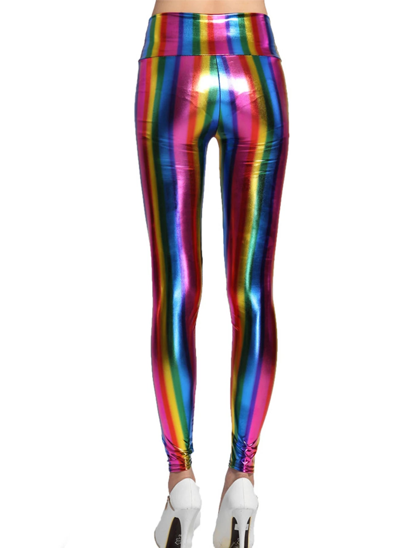 Rainbow Stripe Leggings | Faux Leather High Waist