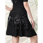 Tiered Ruffle Latin Dance Skirt | Metallic Shimmer | Practice & Performance | Black