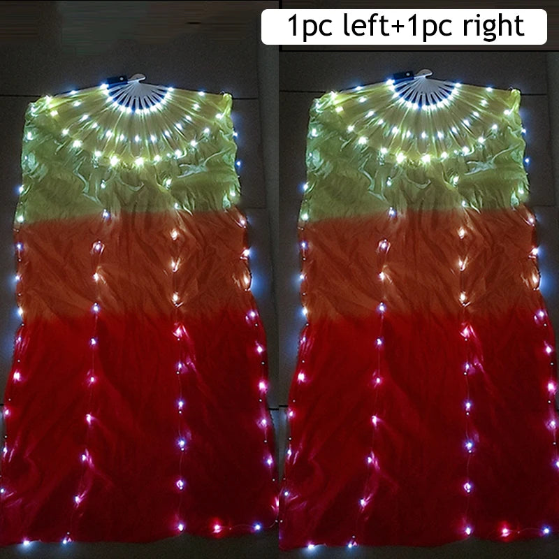 LED Belly Dance Fans - 1.5M Lace Performance Fans with Lights (Pair)
