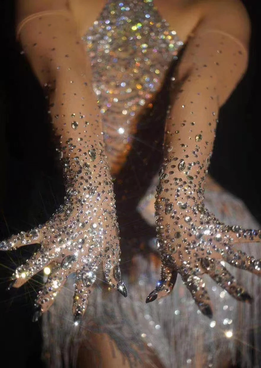 Stretch Rhinestone Gloves