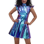 Holographic Pleated Dress | Turtleneck | 9 Colors