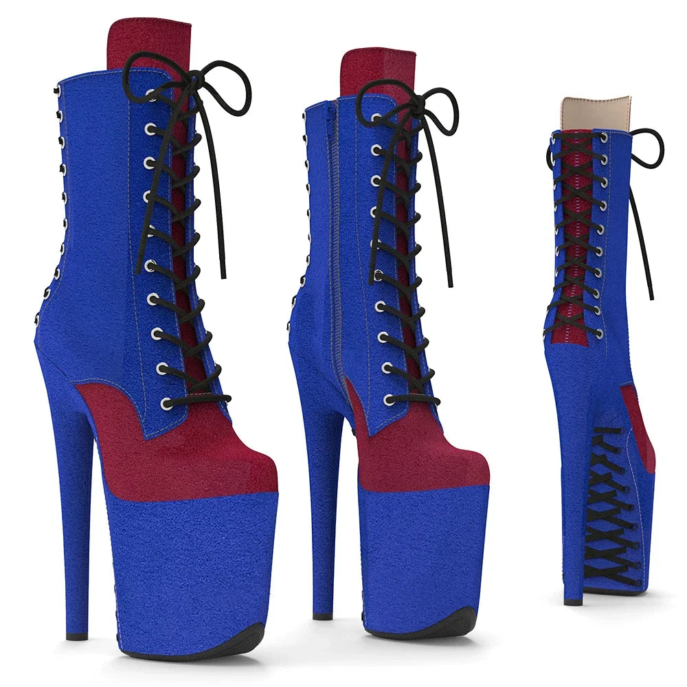 Suede Platform Ankle Boots - 8 Inch Two-Tone Pole Dance Boots