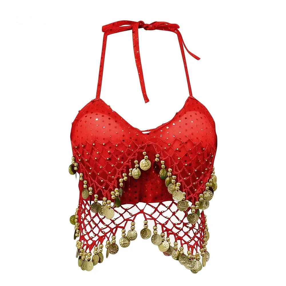 Beaded Coin Tassel Belly Dance Bra | Adjustable | Belly Dance & Stage | One Size