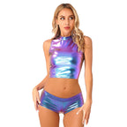 Metallic Crop Top & Shorts Set | Rave Festival Two-Piece