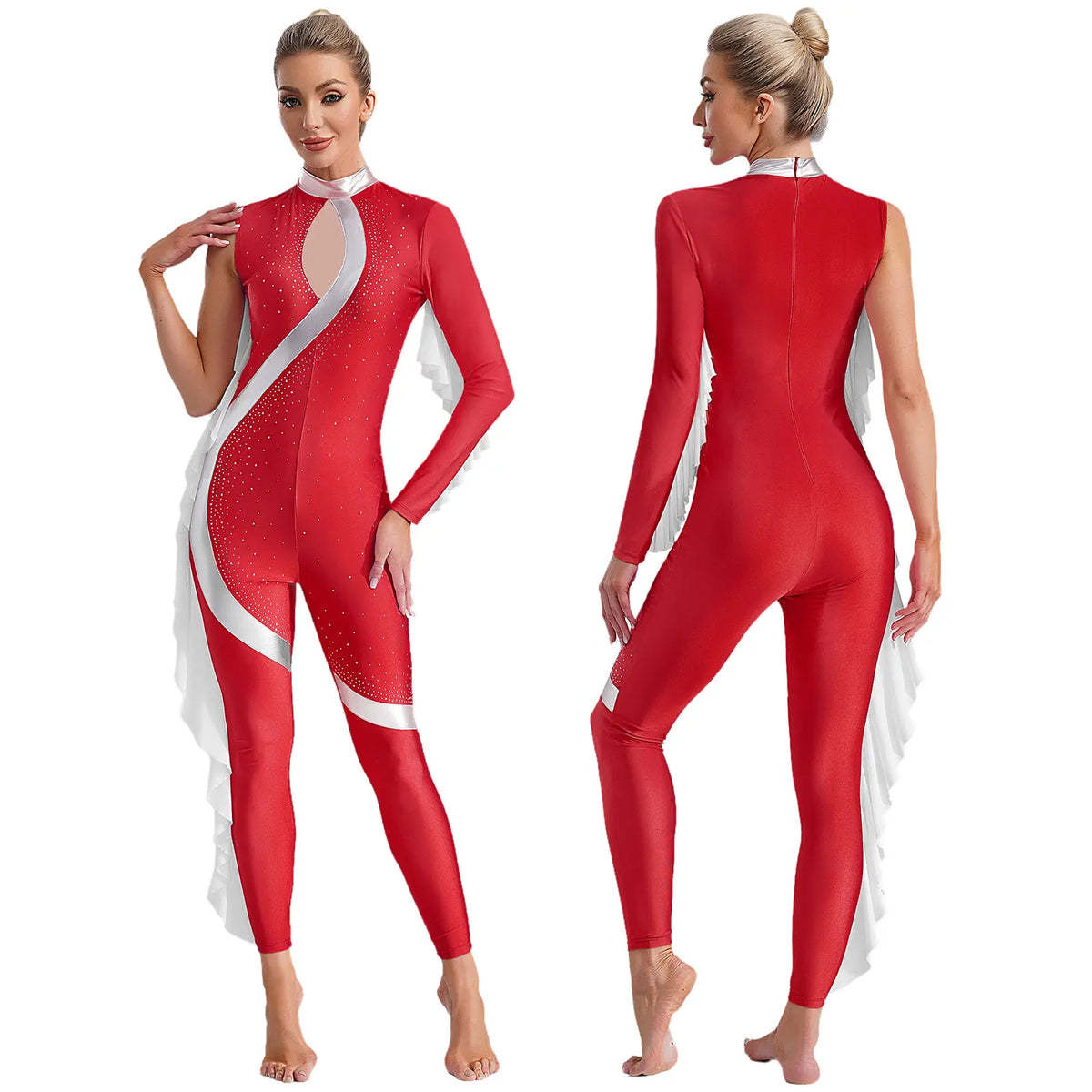 Asymmetric Jumpsuit | Rhinestone Mesh | Dance Performance