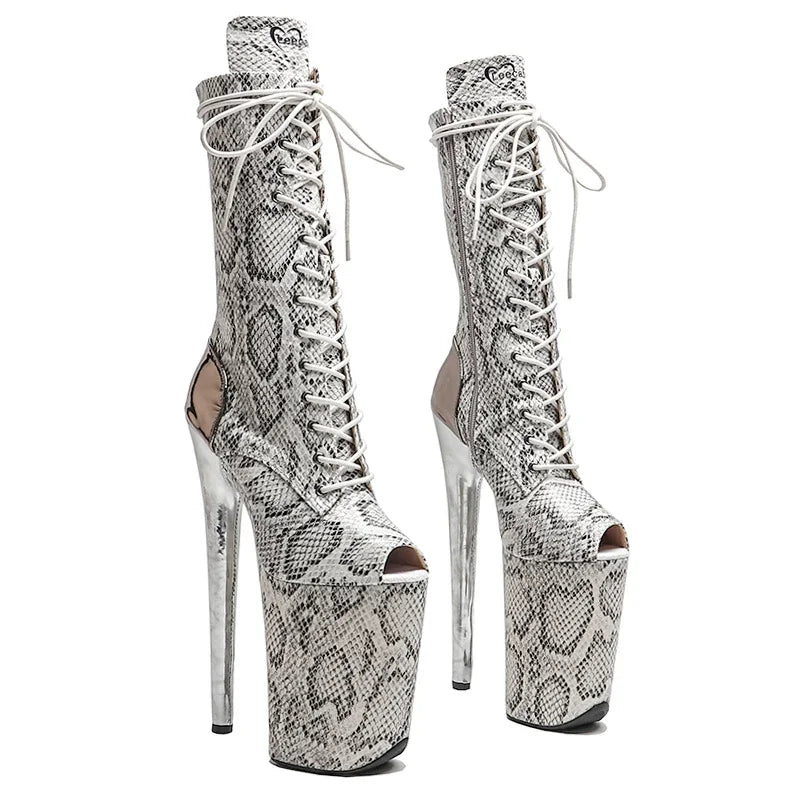 9-Inch Snake Print Platform Boots - Lace-Up Ankle Boots