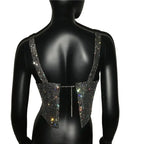 Rhinestone Backless Crop Top - Sparkly Sequin Camisole Tank