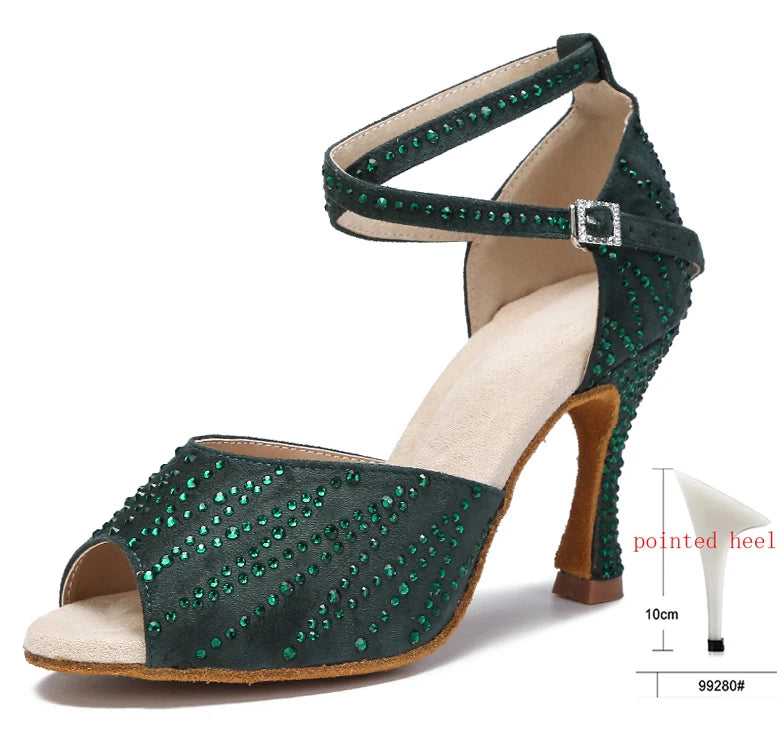 Crystal Latin Dance Heels | Suede | Multi-Color & Height