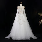 Elegant Off-Shoulder Gown | Crystal Beading | Cape Sleeves