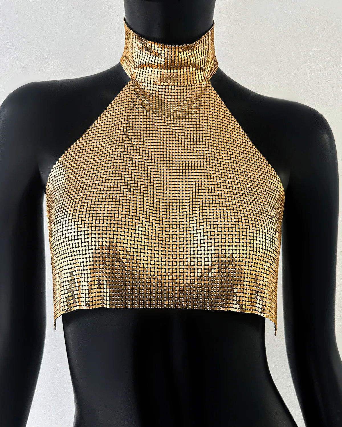 Metal Sequin Halter Crop Top