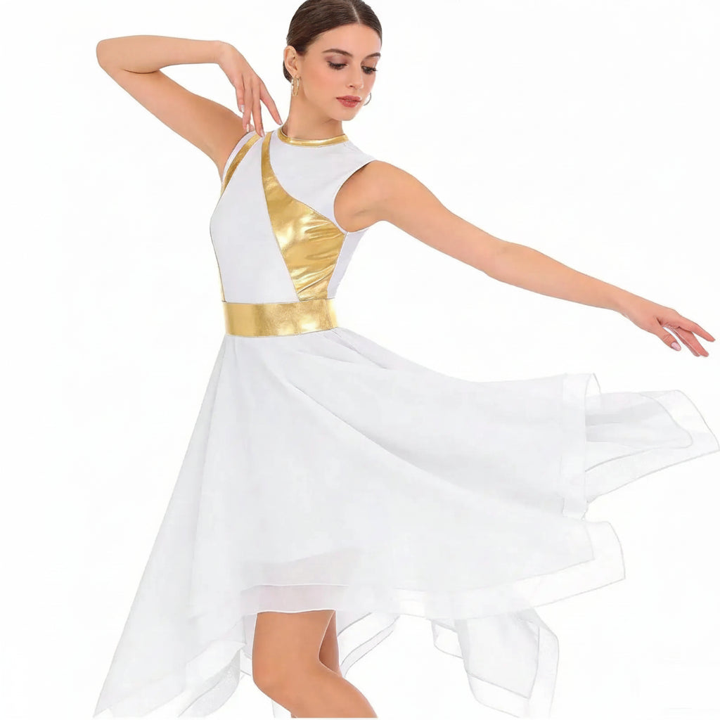 Lyrical Praise Dance Dress | Metallic Waist | Asymmetric Hem