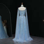 Crystal A-Line Gown | Cape Sleeves | Square Neck | Choker