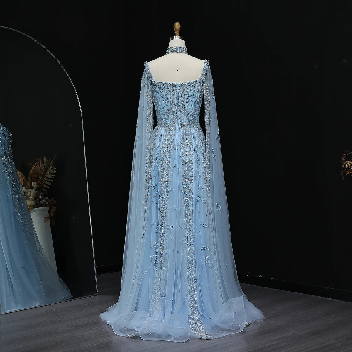 Crystal A-Line Gown | Cape Sleeves | Square Neck | Choker