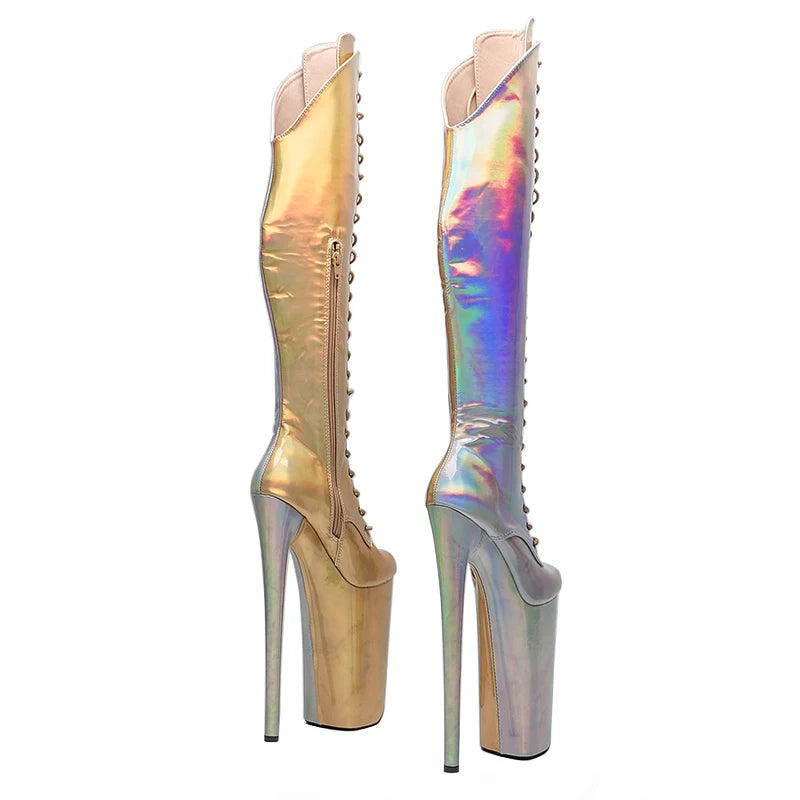 26cm Thigh-High Platform Boots - Lace-Up Dance Boots