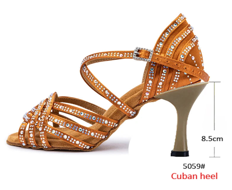 Rhinestone Latin Dance Heels | Satin Ballroom Sandals