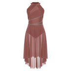 Women's Rhinestone Ruched Lyrical Dance Dress | Halter | Asymmetric Hem | 6 Colors | S–XXL