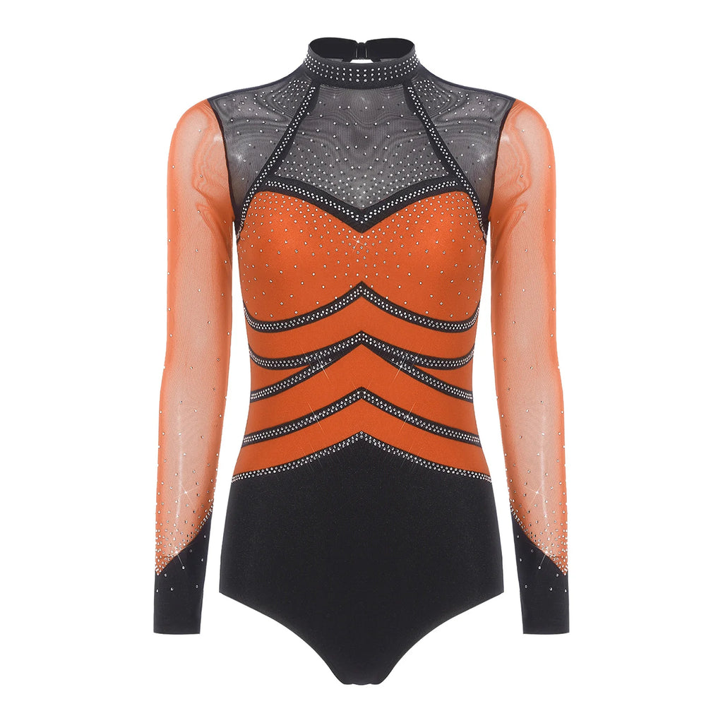 Prism Rhinestone Mesh-Sleeve Performance Leotard