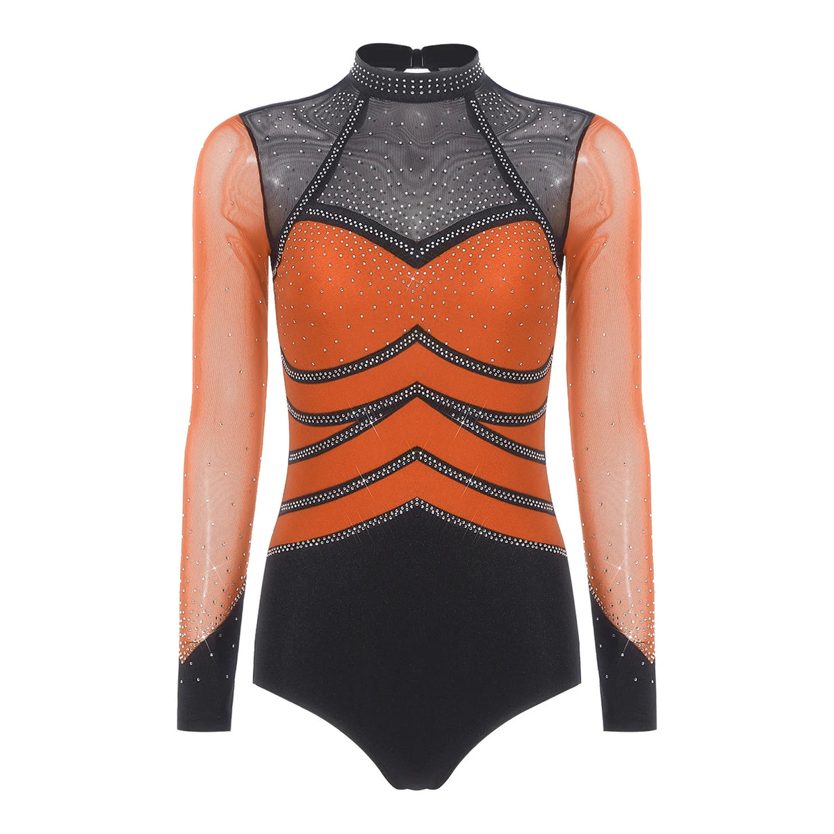 Prism Rhinestone Mesh-Sleeve Performance Leotard