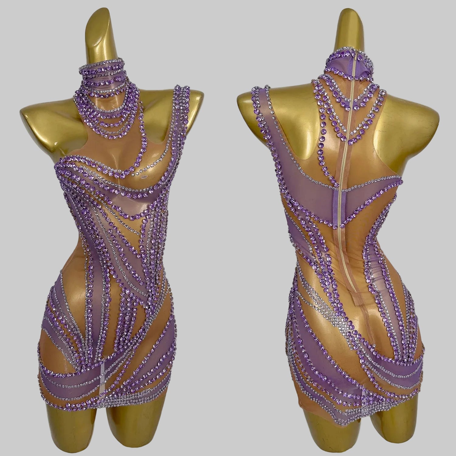 Rhinestone Mini Dress - Sparkly Halter Performance Dress