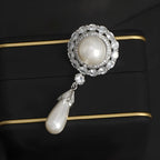 Pearl & Rhinestone Brooch | Silver Filigree Drop
