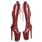 9-Inch Snake-Textured Platform Boots - Lace-Up Dance Boots