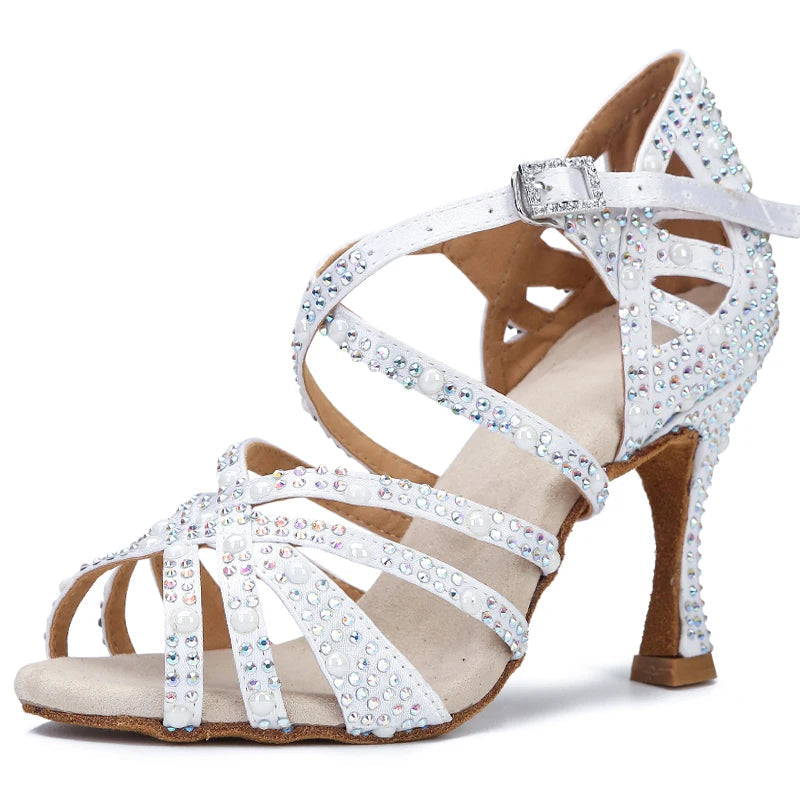 Rhinestone Silk Latin Dance Heels | Salsa & Competition | 6–10cm