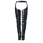 Rhinestone & Tassel Over-the-Knee Platform Boots | 15cm Block Heel | Black