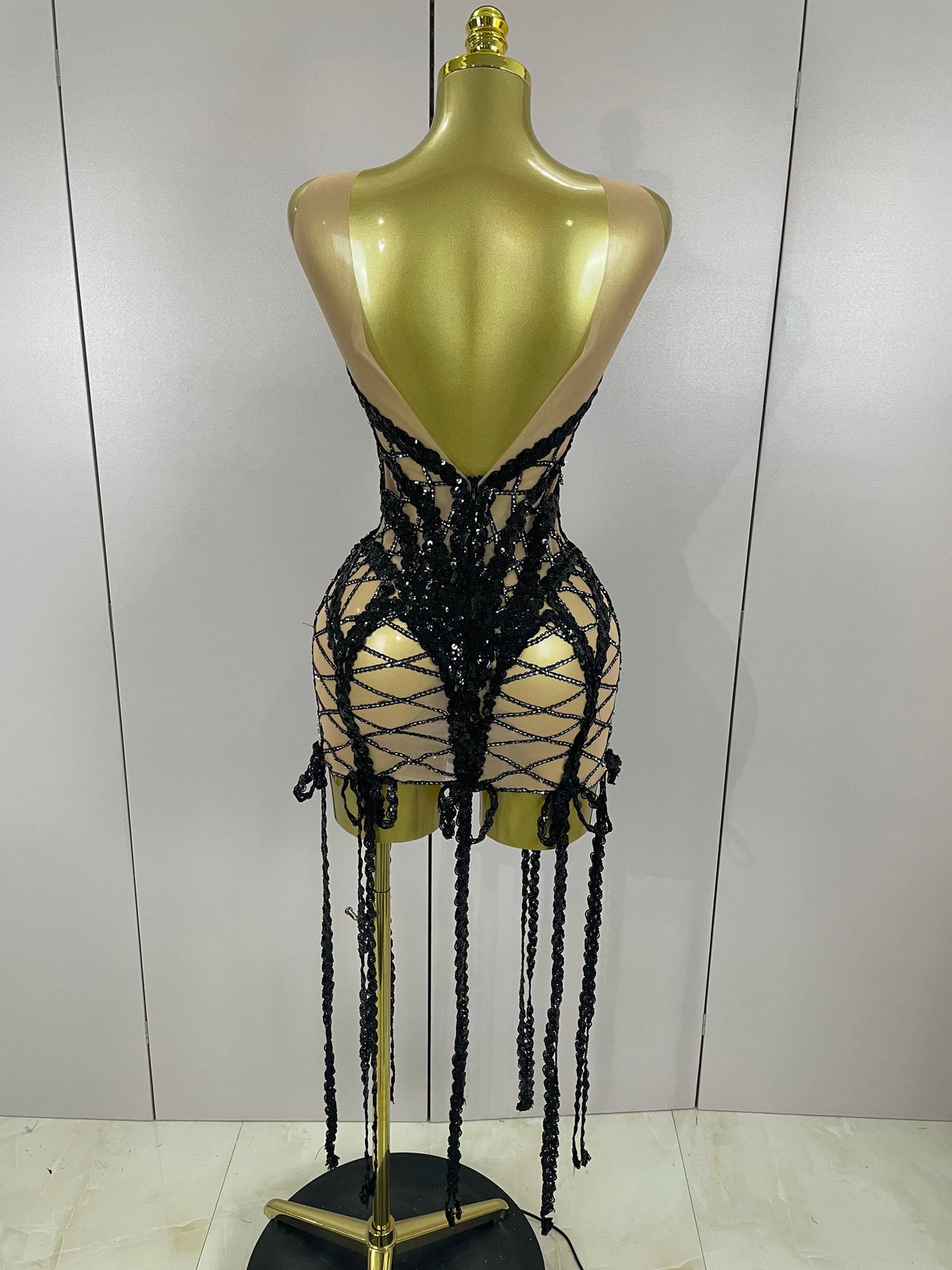 Sequin Diamond Tassel Mini Dress | Black | XS–XL