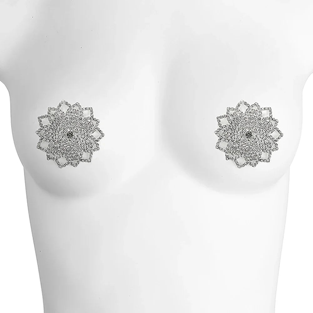 Rhinestone Nipple Covers - Reusable Self-Adhesive Pasties for Performers