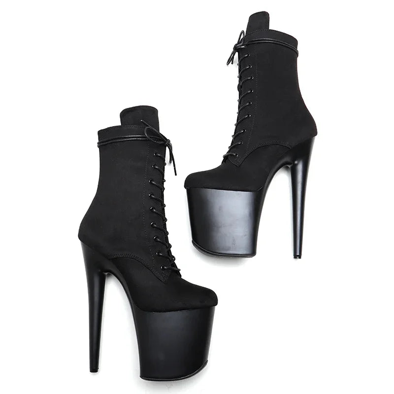 Black Suede Platform Ankle Boots - 20cm Pole Dance Heels